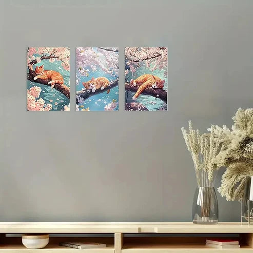 3pcs Charming Sleeping Cat Wall Art Set Canvas Unframed – High Quality Print 100% Australian Made Wall Canvas - Bella Home Decor