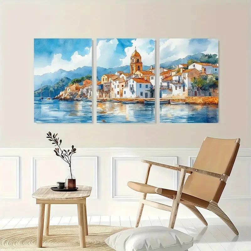 3pcs Spanish Catalonia Home Countryside Wall Art Set Canvas Framed 40x60cm - High Quality Print 100% Australian Made Wall Canvas Ready to Hang