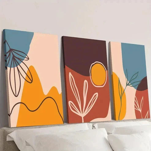 3pcs Boho Style Leaves Sunset Decorative Wall Art Canvas Unframed - High Quality Print 100% Australian Made Wall Canvas - Bella Home Decor