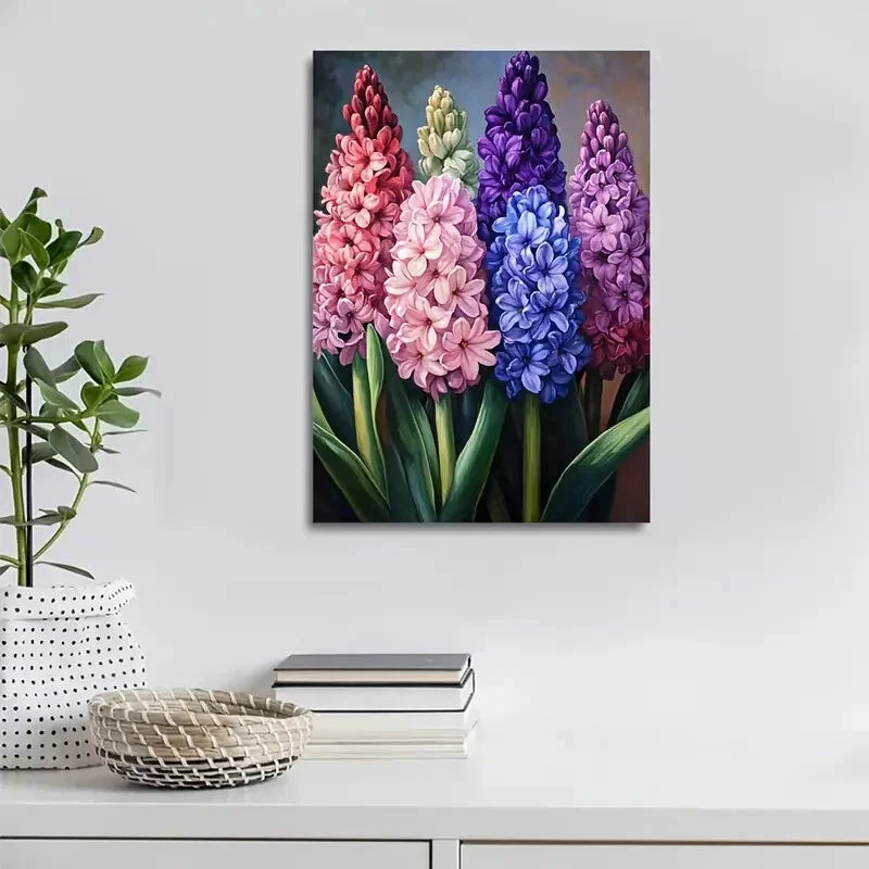 Vibrant Hyacinths Floral Painting in Pink, White 40x60cm Metal Print Ready to Hang - Bella Home Decor