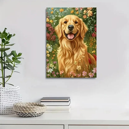 Beautiful Golden Retriever Dog Vibrant Painting 40x60cm Metal Print Ready to Hang - Bella Home Decor