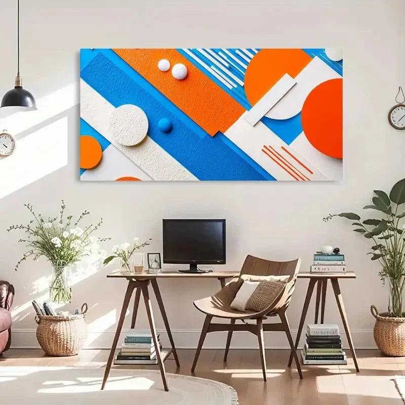 Geometric Shapes Orange Décor Wall Art Canvas Office Home Room Framed 120x60cm - Bella Home Decor
