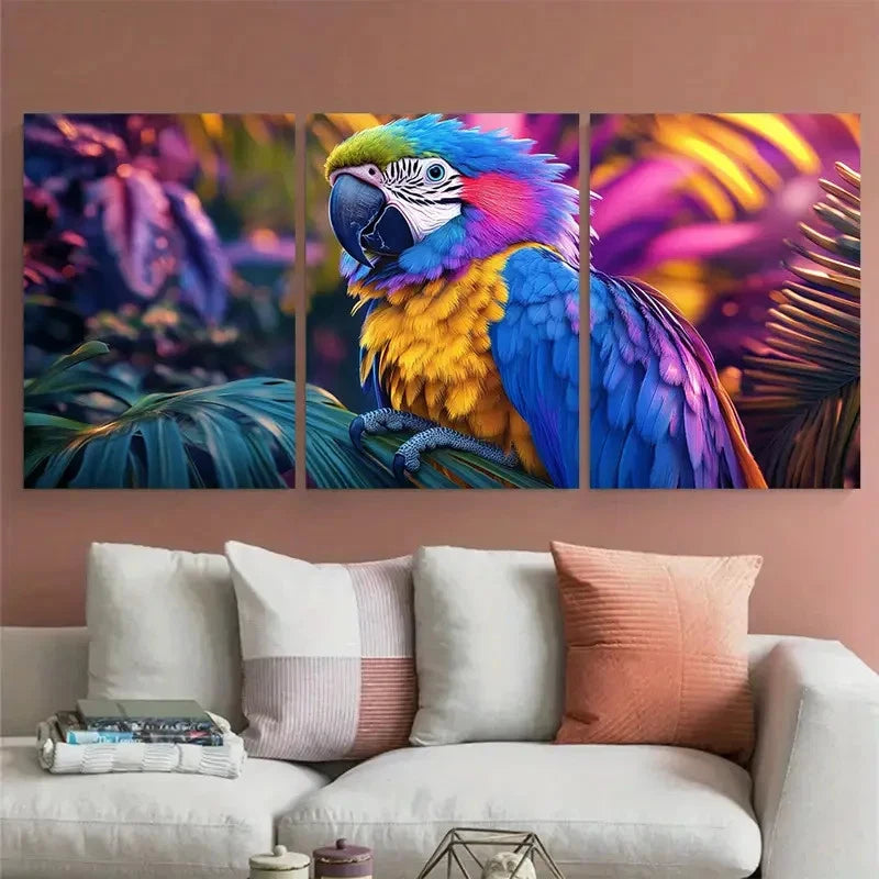 3pcs Purple Blue Yellow Feathers Nature Perfect Wall Art Set Canvas Framed 60x90cm - High Quality Print 100% Australian Made Wall Canvas Ready to Hang