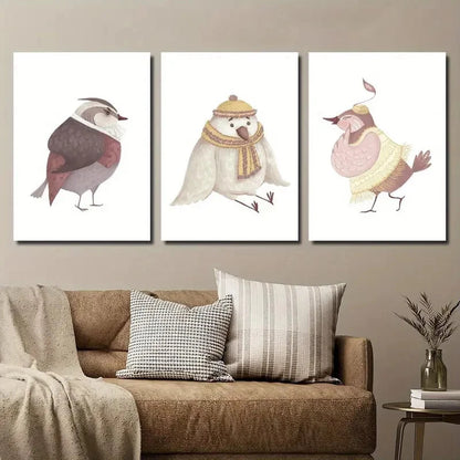 3pcs Animal Illustration Cute Cartoon Perfect Wall Art Set Canvas Framed 40x60cm - High Quality Print 100% Australian Made Wall Canvas Ready to Hang - Bella Home Decor