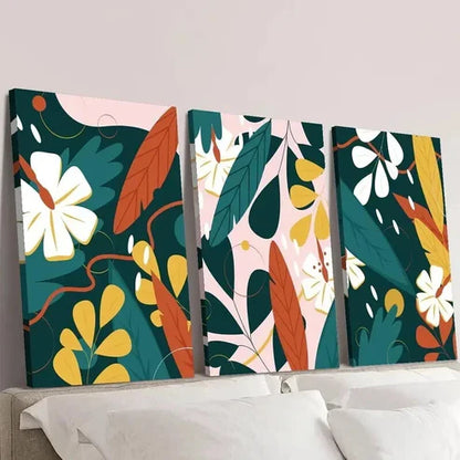 3pcs Floral & Geometric Abstract Design Wall Art Set Canvas Unframed - High Quality Print 100% Australian Made Wall Canvas