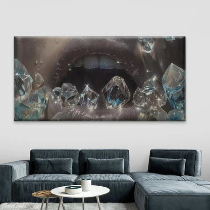 Sparkling Diamond Lips Wall Art Canvas Office Home Room Framed 120x60cm