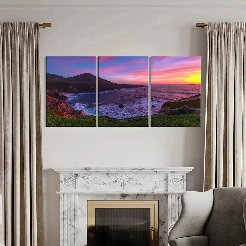 3pcs Mountain Seaside Sea Sunset Modern Wall Art Set Canvas Framed 40x60cm - High Quality Print 100% Australian Made Wall Canvas Ready to Hang - Bella Home Decor