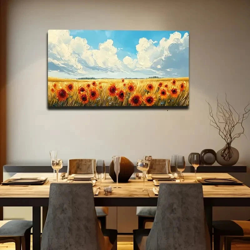 Warm Golden Hues of Sunflowers Wall Art Canvas Office Home Room Framed 120x60cm - Bella Home Decor