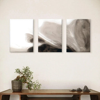 3pcs Neutral Fluid Marble and Liquid Beige Wall Art Set Canvas Framed 60x90cm - High Quality Print 100% Australian Made Wall Canvas Ready to Hang