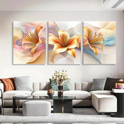 3pcs Elegant Lily Flower Abstract Perfect Wall Art Set Canvas Unframed - High Quality Print 100% Australian Made Wall Canvas