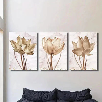 3pcs Golden Lotus Close Up Decorative Wall Art Canvas Unframed - High Quality Print 100% Australian Made Wall Canvas - Bella Home Decor