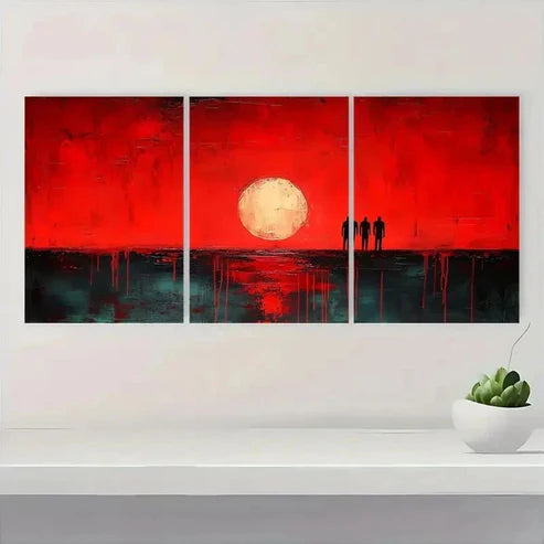3pcs Red Minimalist Decor Wall Art Set Canvas Unframed - High Quality Print 100% Australian Made Wall Canvas - Bella Home Decor
