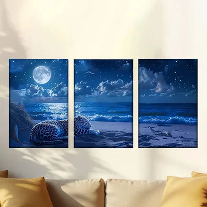 3pcs Leopard on The Beach  Wall Art Set Canvas Unframed - High Quality Print 100% Australian Made Wall Canvas