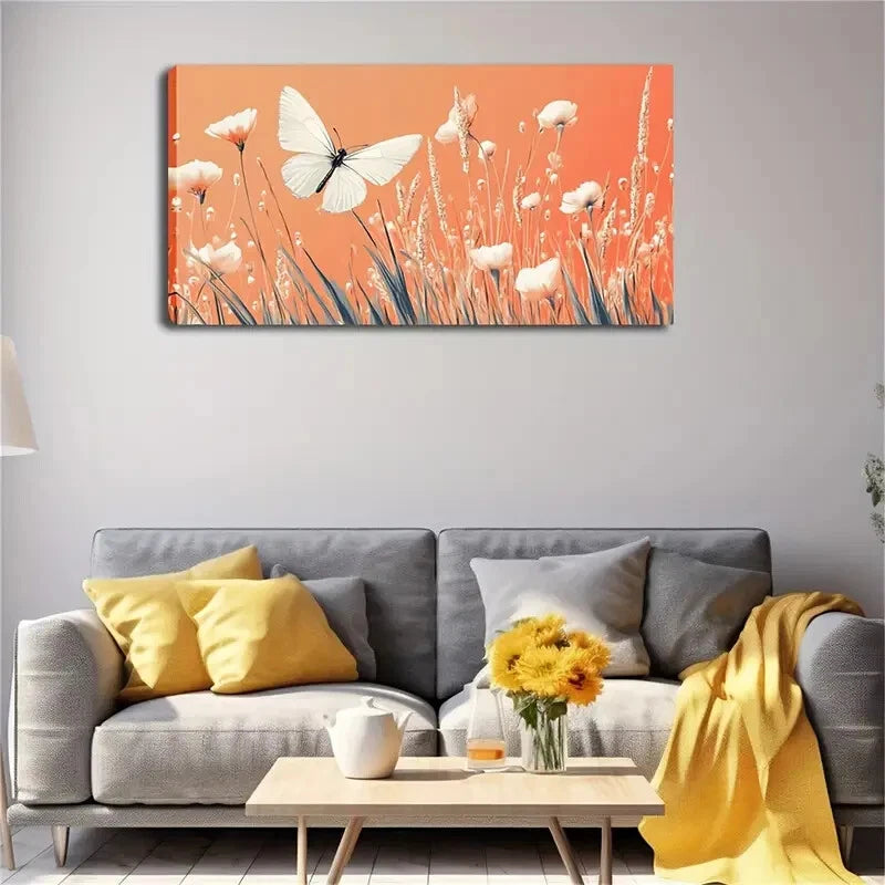 White Butterfly Flower Branch Wall Art Canvas Office Home Room Framed 120x60cm - Bella Home Decor