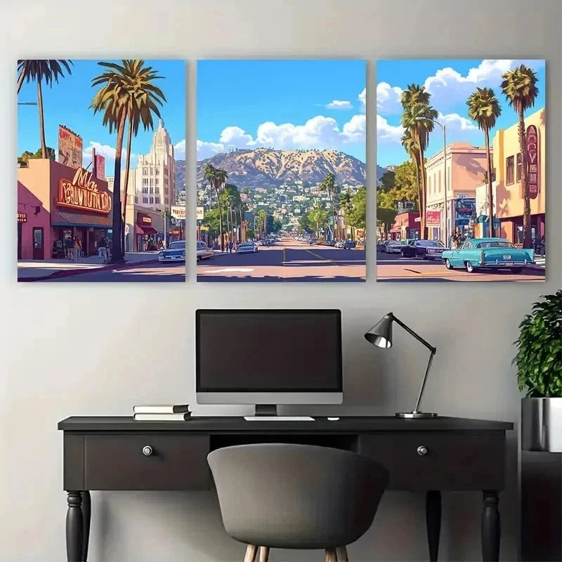 3pcs Vibrant Neon Signs & Palm Trees Perfect Wall Art Set Canvas Framed 50x70cm - High Quality Print 100% Australian Made Wall Canvas Ready to Hang