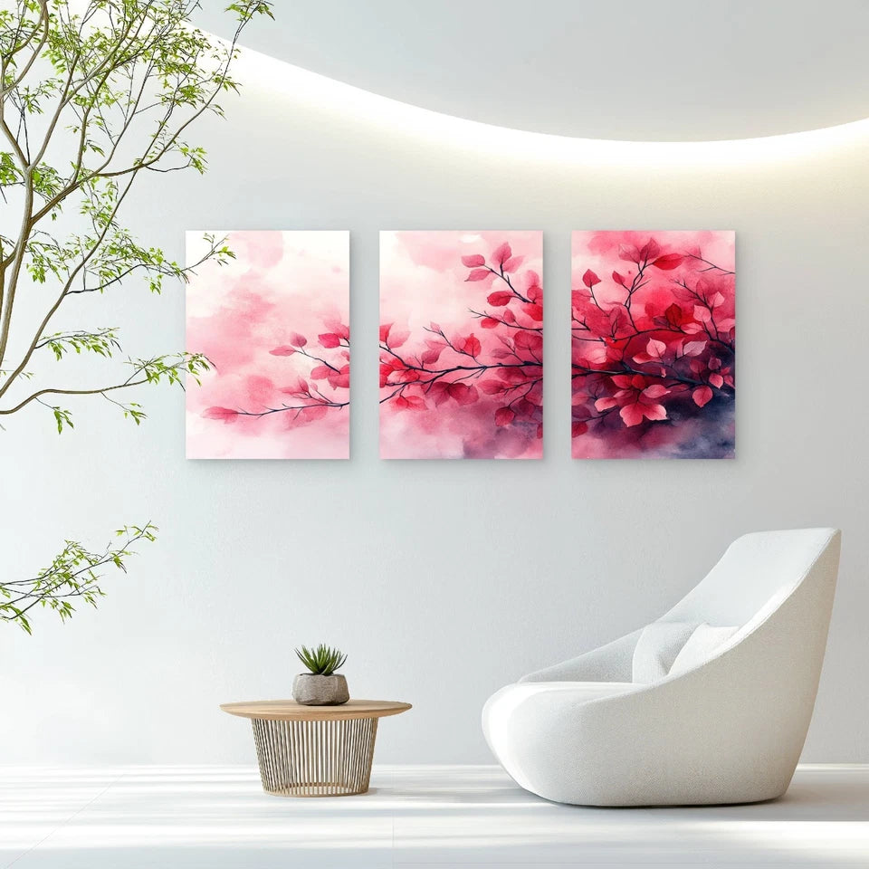 3pcs Delicate Brushstrokes Of A Pink Autumn Wall Art Set Canvas Framed 50x70cm - High Quality Print 100% Australian Made Wall Canvas Ready to Hang