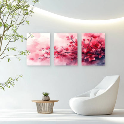 3pcs Delicate Brushstrokes Of A Pink Autumn Wall Art Set Canvas Framed 50x70cm - High Quality Print 100% Australian Made Wall Canvas Ready to Hang