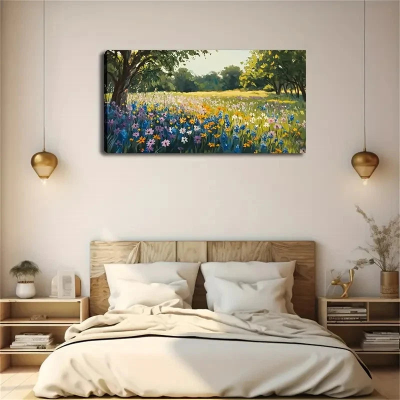 Vibrant Bluebells Daffodils Wall Art Canvas Office Home Room Framed 120x60cm