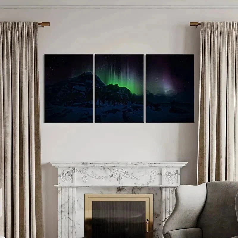 3pcs Natural Aurora in Snowy Landscape Wall Art Set Canvas Framed 60x90cm - High Quality Print 100% Australian Made Wall Canvas Ready to Hang - Bella Home Decor