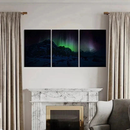 3pcs Natural Aurora in Snowy Landscape Wall Art Set Canvas Framed 60x90cm - High Quality Print 100% Australian Made Wall Canvas Ready to Hang - Bella Home Decor