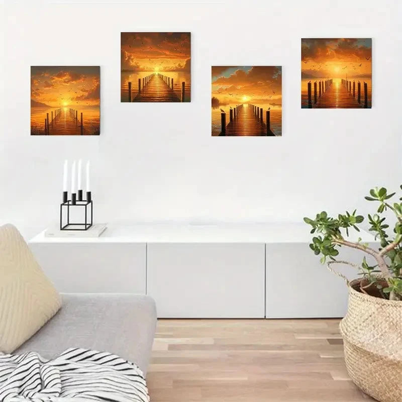 4pcs Colorful Clouds With Seagulls Wall Art Canvas Framed
