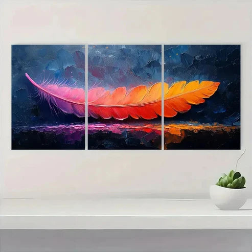 3pcs Original Colorful Feather Balloon Art A Wall Art Set Canvas Unframed - High Quality Print 100% Australian Made Wall Canvas - Bella Home Decor