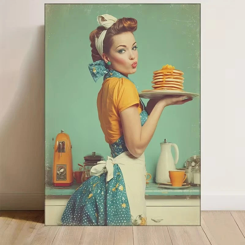 Vintage Diner Waitress Retro Kitchen Metal Print Ready to Hang