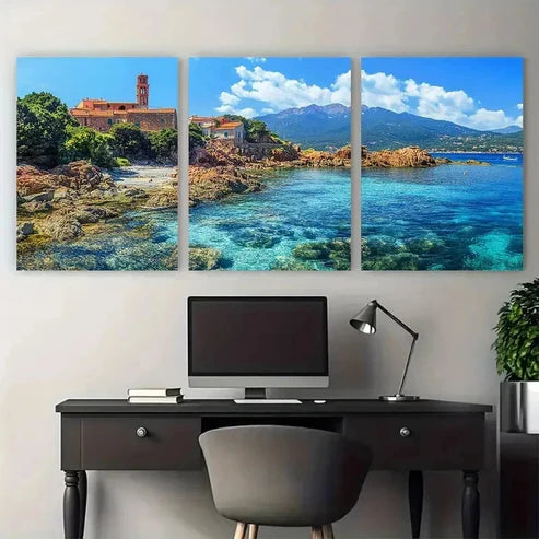 3pcs Corsica Travel Greek Nature Wall Art Set Canvas Unframed - High Quality Print 100% Australian Made Wall Canvas - Bella Home Decor