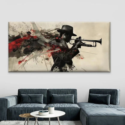 Jazz Trumpet Player Watercolor Wall Art Canvas Office Home Room Framed 120x60cm