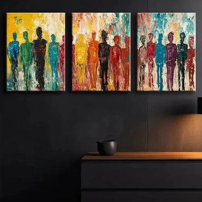 3pcs A Row of People Different Colorful Perfect Wall Art Set Canvas Unframed - High Quality Print 100% Australian Made Wall Canvas - Bella Home Decor
