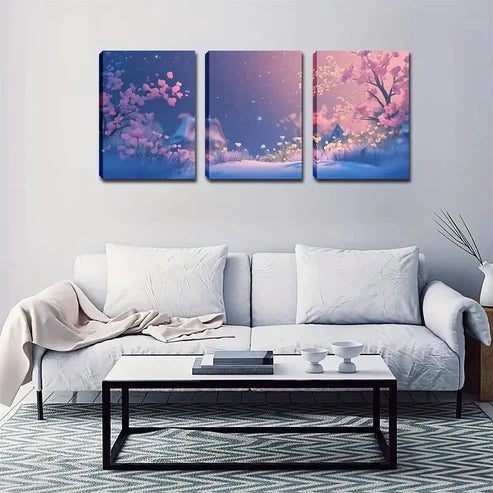 3pcs Pink Cherry Blossom Landscape Wall Art Set Canvas Unframed - High Quality Print 100% Australian Made Wall Canvas