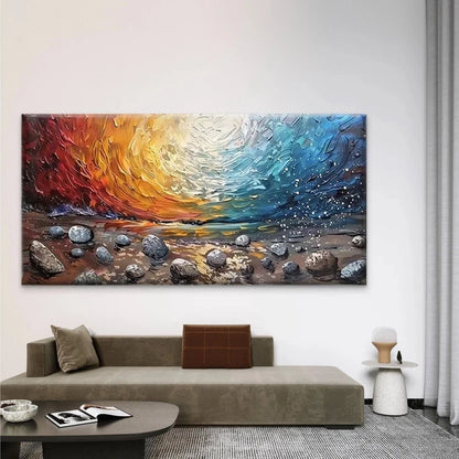 Abstract Ocean Wave & Stones Wall Art Canvas Office Home Room Framed 120x60cm