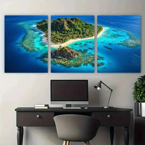 3pcs Fiji South Pacific Island Turquoise Wall Art Set Canvas Unframed - High Quality Print 100% Australian Made Wall Canvas