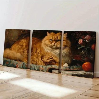3pcs Luxurious Orange Persian Cat Artwork Wall Art Set Canvas Framed 50x70cm - High Quality Print 100% Australian Made Wall Canvas Ready to Hang - Bella Home Decor