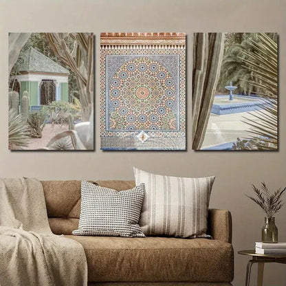 3pcs Moroccan Green Garden & Magical Cactus Wall Art Set Canvas Unframed - High Quality Print 100% Australian Made Wall Canvas