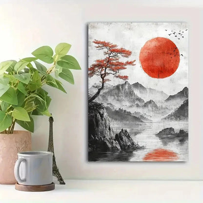 Beautiful Flowing Lines & Mountain Landscape Painting 40x60cm Metal Print Ready to Hang