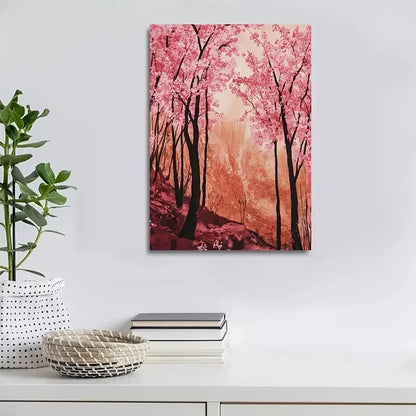 Vibrant Peach Tree Forest with Blooming Sakura 40x60cm Metal Print Ready to Hang - Bella Home Decor