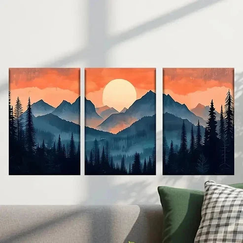 3pcs Vibrant Sunset & Forest Scenery Wall Art Canvas Unframed - High Quality Print 100% Australian Made Wall Canvas