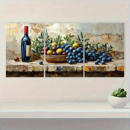 3pcs Kitchen Still Life Impasto Olives Perfect Wall Art Set Canvas Framed 50x70cm - High Quality Print 100% Australian Made Wall Canvas Ready to Hang