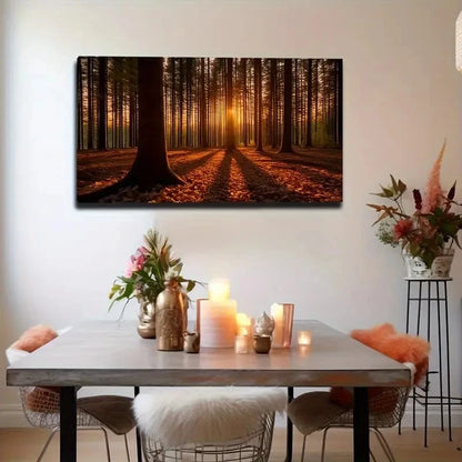 Tranquil Forest & Sunlit Canopy Wall Art Canvas Office Home Room Framed 120x60cm