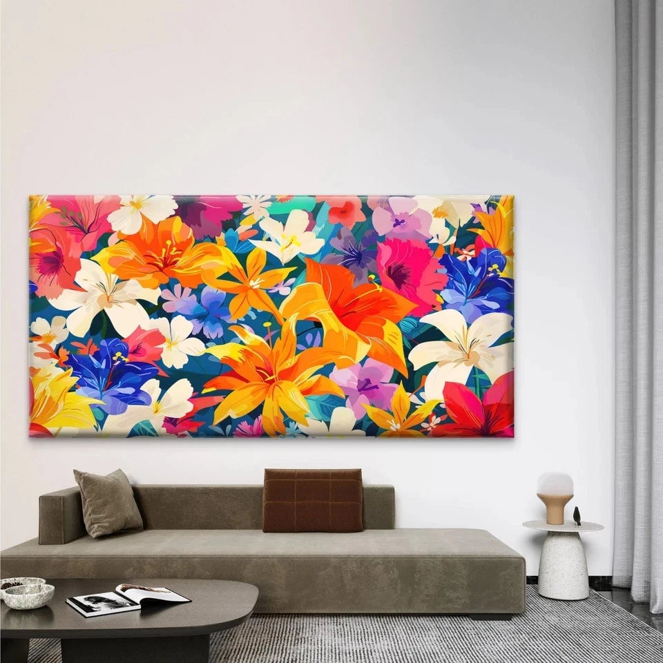Vibrant Tropical Flowers Wall Art Canvas Office Home Room Framed 120x60cm