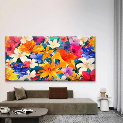 Vibrant Tropical Flowers Wall Art Canvas Office Home Room Framed 120x60cm