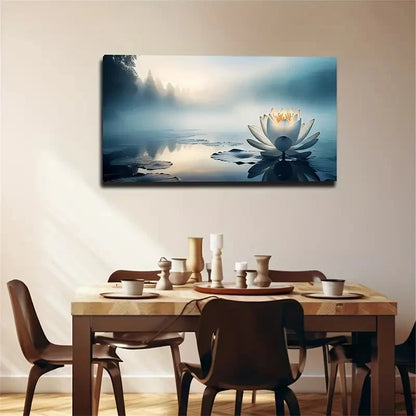 Serene For Lotus Lake With Mist Wall Art Canvas Office Home Room Framed 120x60cm