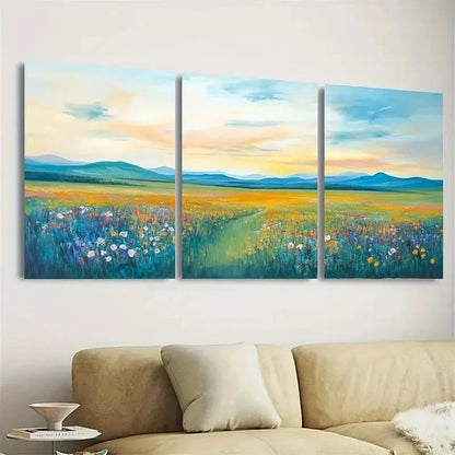 3pcs Horizontal Art Vintage Wildflower Wall Art Set Canvas Framed 50x70cm - High Quality Print 100% Australian Made Wall Canvas Ready to Hang