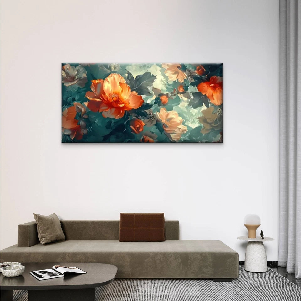 Modern Orange Blossom Floral Wall Art Canvas Office Home Room Framed 120x60cm