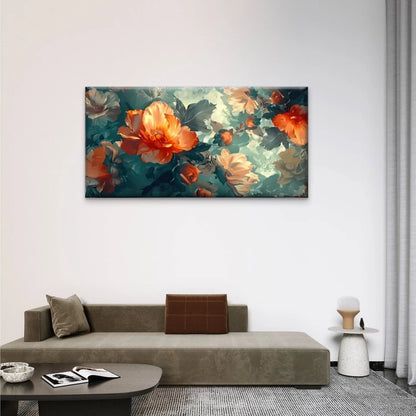 Modern Orange Blossom Floral Wall Art Canvas Office Home Room Framed 120x60cm