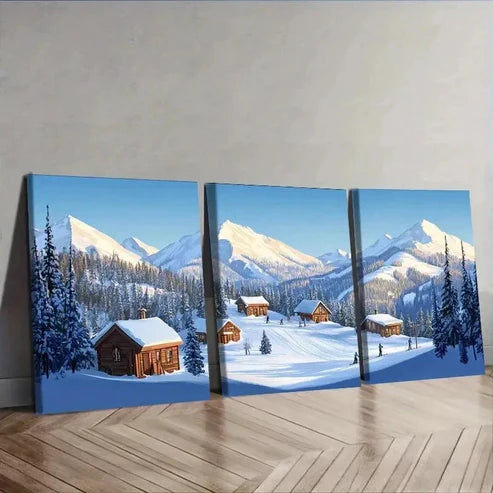 3pcs Featuring Snow-Covered Mountains Wall Art Set Canvas Unframed - High Quality Print 100% Australian Made Wall Canvas