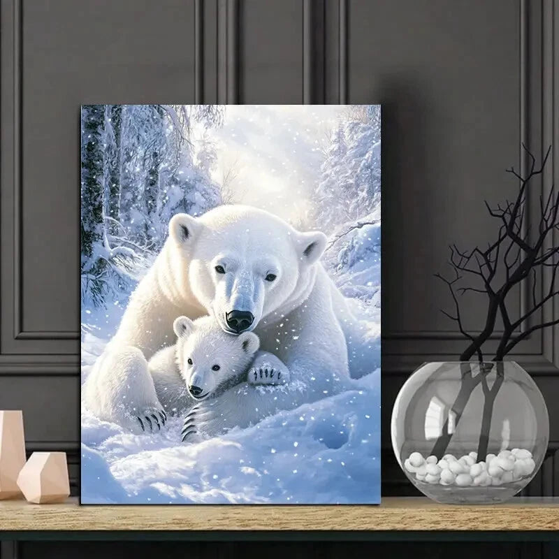 Polar Bear Cub Playing with Its Mother in The Snow  40x60cm Metal Print Ready to Hang - Bella Home Decor