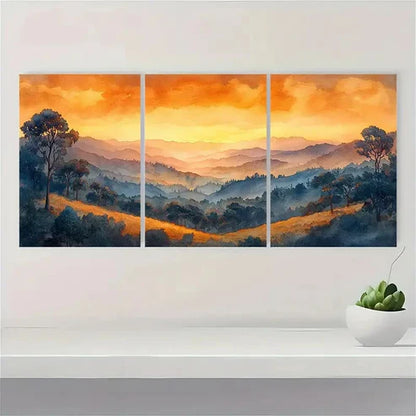 3pcs Golden Sunset Landscape   Wall Art Set Canvas Unframed - High Quality Print 100% Australian Made Wall Canvas - Bella Home Decor