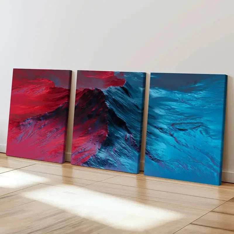 3pcs Modern Abstract Fantasy Red and Blue Wall Art Set Canvas Framed 50x70cm - High Quality Print 100% Australian Made Wall Canvas Ready to Hang - Bella Home Decor